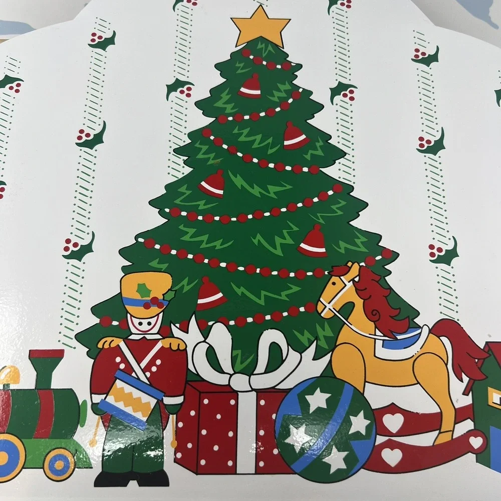 Vintage Lot 5 Vinyl Christmas Placemats Holiday Houses Trees Sledding Train 1989 - Picture 5 of 7